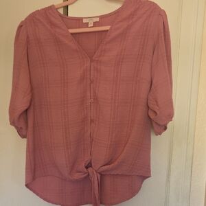Como Vintage Pink 3/4 Sleeve Buttoned Tie Front Blouse